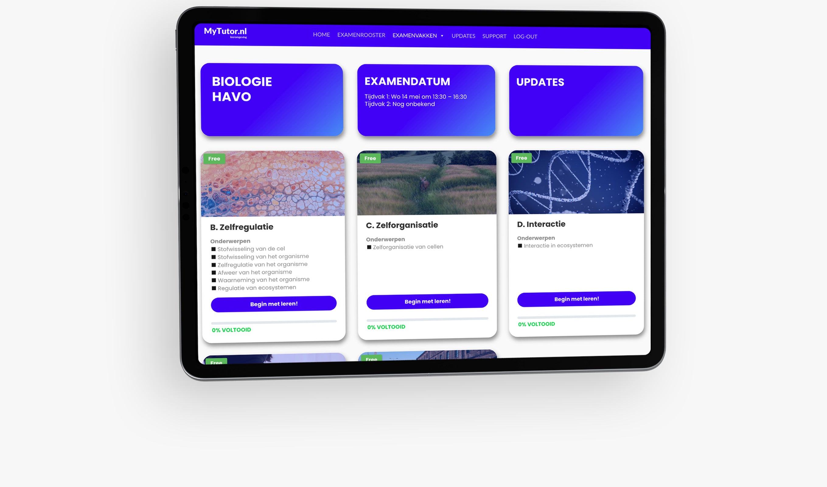 Interactieve leeromgeving binnen de online examentraining van MyTutor.nl voor het vak biologie op HAVO-niveau.