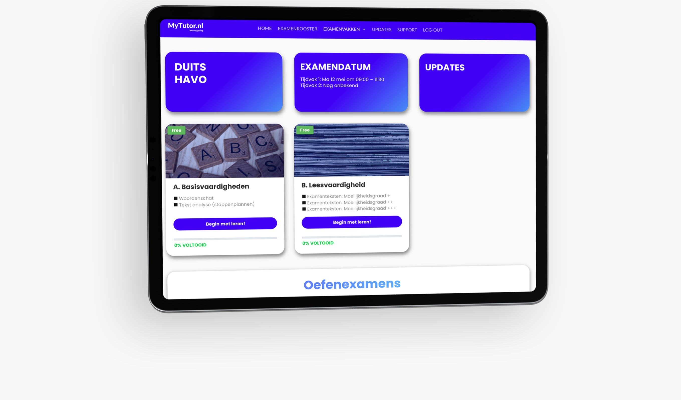 Interactieve leeromgeving binnen de online examentraining van MyTutor.nl voor het vak Duits op HAVO-niveau.